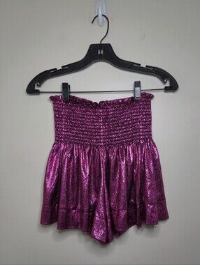 Women's Queen Of Sparkles Pink Metallic Swing Shorts Sz XS